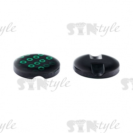 Пуговица пластиковая на полуножке, размер 24L, черная основа с зелеными пайетками фото 2