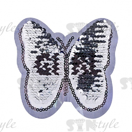 Аппликация пришивная на сетке из пайеток "Бабочка", размер 87х82 мм фото 3