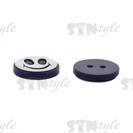 Пуговица пластиковая на два прокола "Смайлик", размер 20L, цвет белый/синий фото 3