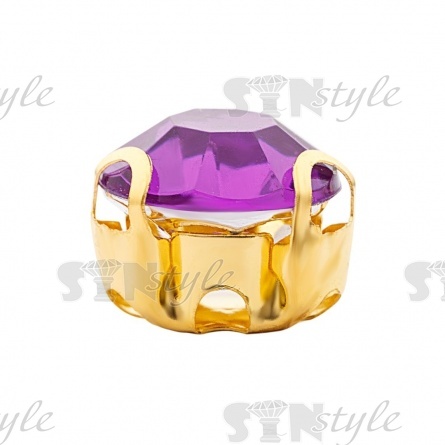 Стразы пришивные акриловые в цапах, форма круг, цвет золото+фиолетовый, диаметр 7 мм, 720 шт/уп. фото 2