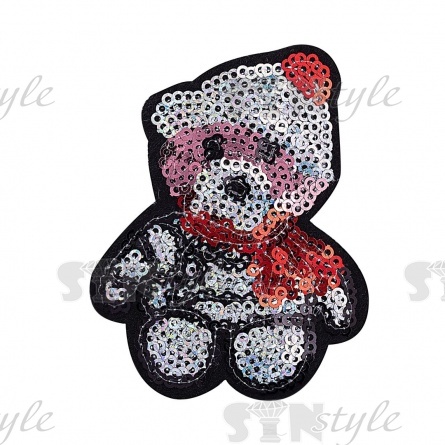 Термоаппликация "Мишка" с пайетками, размер 60х75 мм фото 1