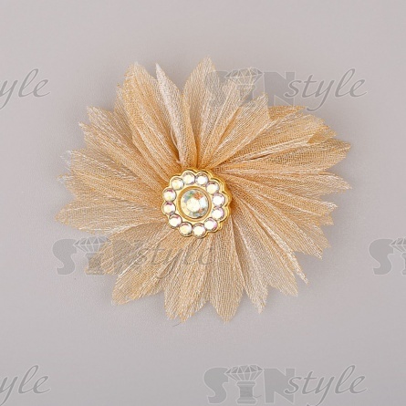 Цветочки декоративные из капрона со стразами, цвет золотой, диаметр 45 мм,  фото 1