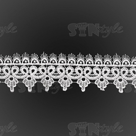 Кружево ажурное, нежное переплетение причудливых узоров с фестонами по краям, ширина 55 мм, цвет кипенно-белый, намотка 15 ярдов фото 2