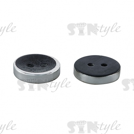 Пуговица пластиковая на два прокола, черная с ободком цвета никель, 24L  фото 2