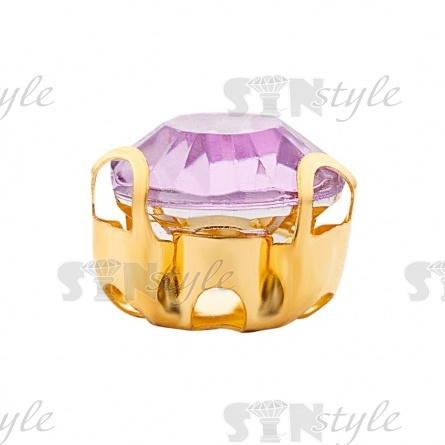 Стразы пришивные акриловые в цапах, форма круг, цвет золото+фиолетовый, диаметр 7 мм, 720 шт/уп. фото 2