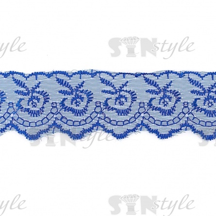 Кружево декоративное, нежная вышивка на тонкой капроновой основе, ширина 40 мм, цвет синий (40), намотка 10 ярдов фото 1