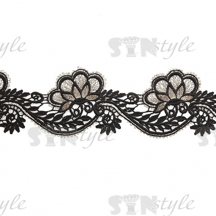 Кружево вязаное ажурное, цвет черный и золото, намотка 15 ярдов, ширина 90 мм фото 1