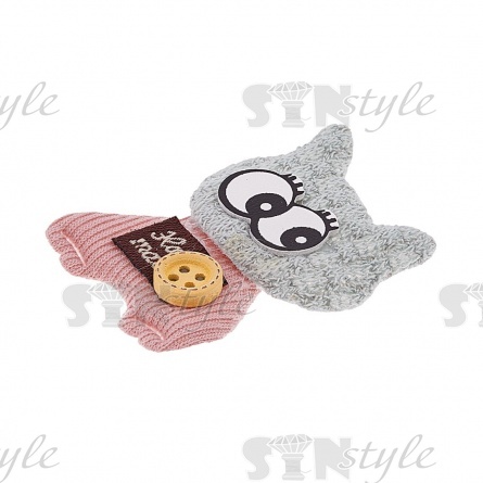 Аппликация 3D "Котик", цвет серый+грязно-розовый, размер 50х35 мм фото 2