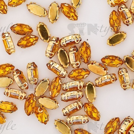Стразы пришивные акриловые в цапах, форма лодочка, цвет золото+медовый, размер 5х10 мм, 200 шт/уп фото 3