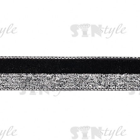 Лента бархатная с люрексом, ширина 15 мм, цвет черный+серебряный, намотка 25 ярдов фото 2