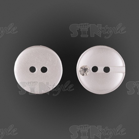 Пуговица пластиковая на два прокола, размер 18L, цвет белый+белая страза фото 1