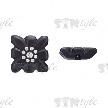 Пуговица пластиковая на полуножке, размер 70L, форма квадратная, цвет черный, стразы белые фото 1