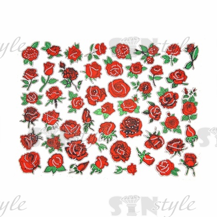 Термоаппликация "Цветок" из стеклянных страз, цвет красный/стразы белые, 50 шт на листе фото 1