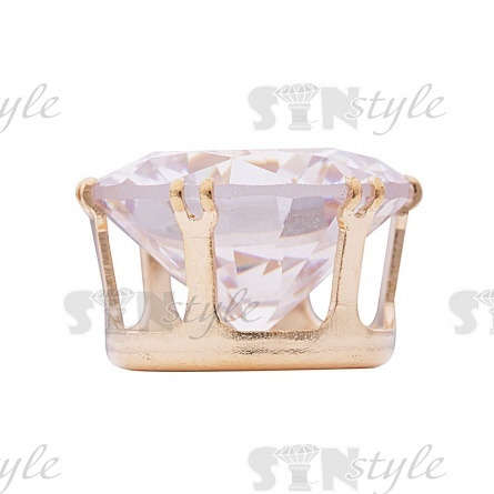 Стразы пришивные стеклянные в цапах, форма круг, цвет золото+белый прозрачный, диаметр 14 мм фото 2