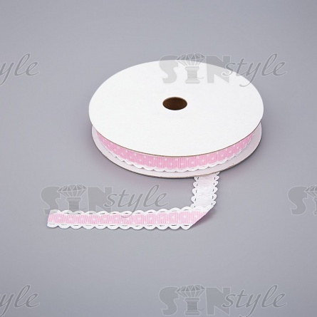 Декоративная репсовая лента с ажурным краем, цвет розовый, ширина 15 мм, намотка 20 ярдов фото 1