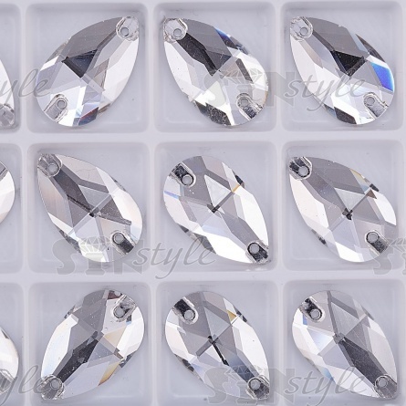 Стразы пришивные стеклянные Капля, цвет белый прозрачный, размер 17*28 мм фото 2