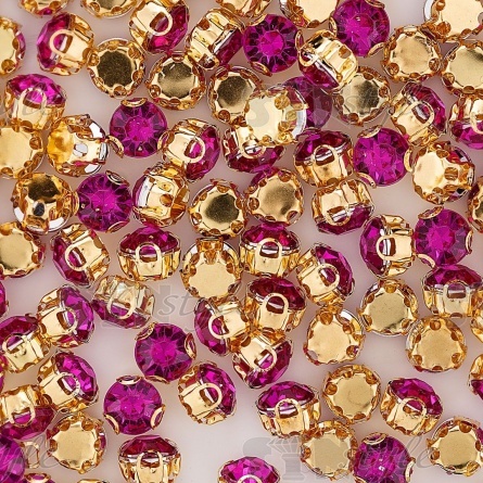 Стразы пришивные акриловые в цапах, форма круг, цвет золото+фуксия, диаметр 7 мм, 720 шт/уп. фото 3