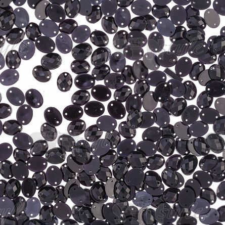 Стразы пришивные акриловые, форма овал, цвет черный, размер 9*10 мм фото 1