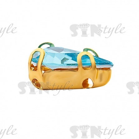 Стразы пришивные акриловые в цапах, форма капля, цвет золото+голубой, размер 6х10мм, 200 шт/уп. фото 2