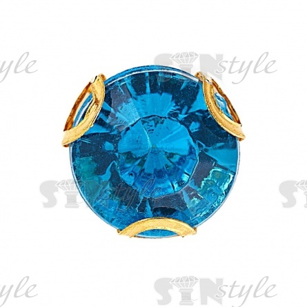 Стразы пришивные акриловые в цапах, форма круг, цвет золото+голубой, диаметр 7 мм, 720 шт/уп. фото 1