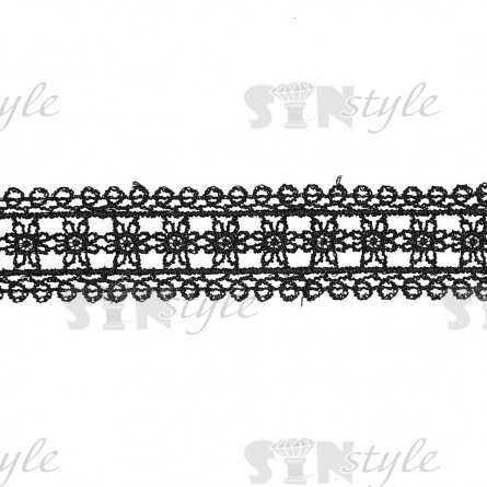 Кружево ажурное с нежным цветочным узором, ширина 30 мм, цвет черный, намотка 10 ярдов  фото 1