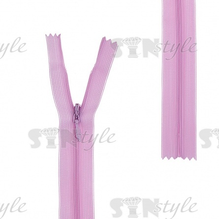 Молния спираль, тип 3, потайная, неразъемная, основа капрон, длина 50 см, цвет 552 (светло-сиреневый), бегунок цвета основы фото 1