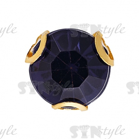 Стразы пришивные акриловые в цапах, форма круг, цвет золото+синий, диаметр 7 мм, 720 шт/уп. фото 1