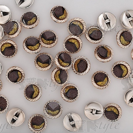 Пуговица пластиковая на полуножке, размер 28L, круглой формы, цвет золотой+коричневый фото 3