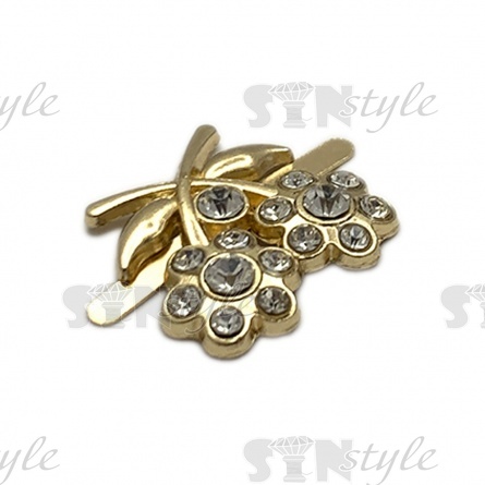 Брошь металлическая, тип крепления "усики", размер 20 мм х 20 мм, цвет золото+белые стразы фото 2