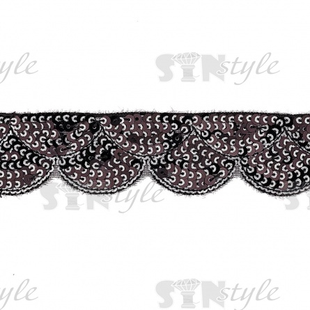 Декоративная тесьма на черной сетке, расшитая черными и серебряными пайетками, ширина 35 мм, намотка 20 ярдов фото 2