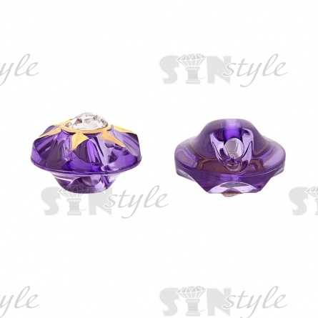 Пуговица пластиковая на ножке, круглая, фиолетовая прозрачная с белой стразой в центре, 20L фото 2