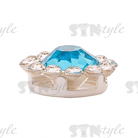 Стразы пришивные стеклянные в оправе, форма цветок, цвет серебро+бирюза+белый, диаметр 12 мм фото 2