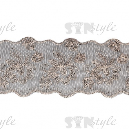 Кружево на сетке черного цвета с вышивкой розового цвета, ширина 110 мм, намотка 10 ярдов фото 1