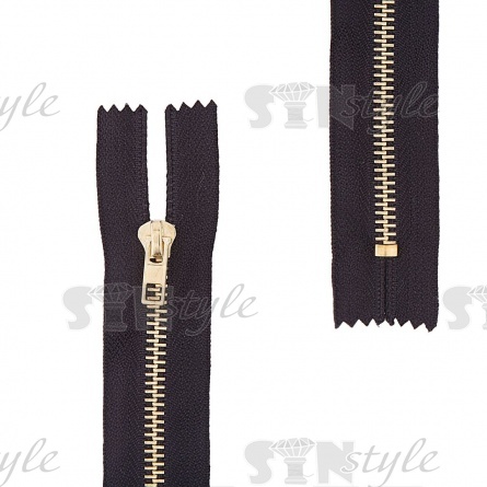 Молния металлическая, тип 5, неразъемная, длина 16 см, цвет 322 (черный), звенья бронза фото 1