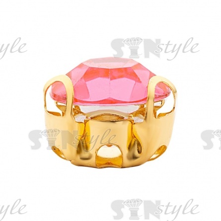 Стразы пришивные акриловые в цапах, форма круг, цвет золото+розовый, диаметр 7 мм, 720 шт/уп. фото 2