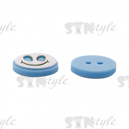 Пуговица пластиковая на два прокола "Смайлик", размер 20L, цвет голубой фото 3