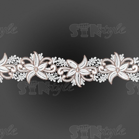 Кружево вязаное ажурное, цвет белый+грязно-розовый, намотка 15 ярдов, ширина 95 мм фото 2