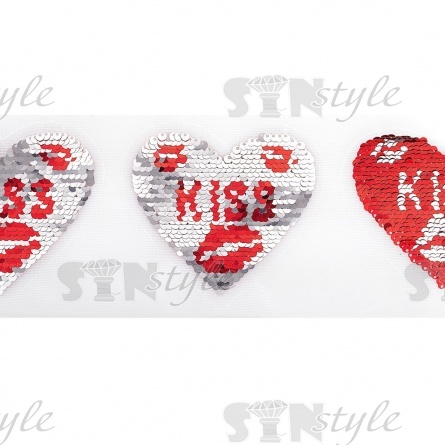 Аппликация на сетке из пайеток "Сердце", цвет красный+серебряный, размер 95 х 85 мм фото 2