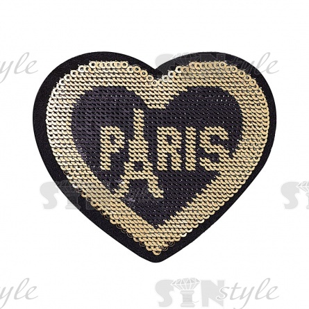 Термоаппликация "Сердце" с пайетками, размер 70х60 мм, цвет черный фото 1