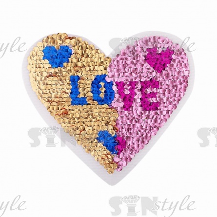 Аппликация на сетке из пайеток "Сердце", размер 200х165 мм, цвет розовый+золотой фото 3