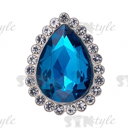 Стразы пришивные стеклянные в оправе, форма капля, цвет серебро+темно-бирюзовый+белый, размер 10х14 мм,112 шт/уп фото 1