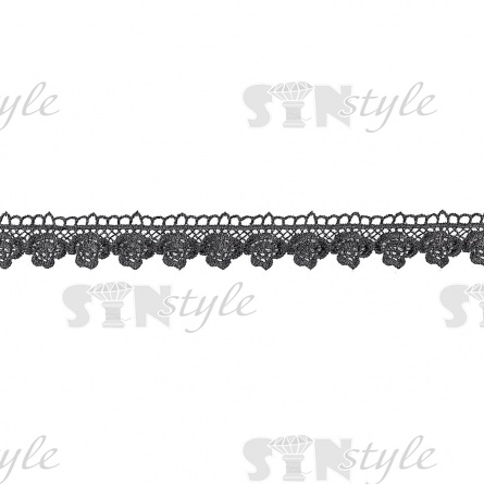 Кружево ажурное, нежная цветочная гирлянда с резными краями, ширина 30 мм, цвет черный, намотка 15 ярдов фото 1