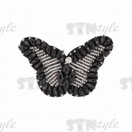 Аппликация с элементами из бисера на фетровой основе, цвет черный, размер 70х45 мм фото 1