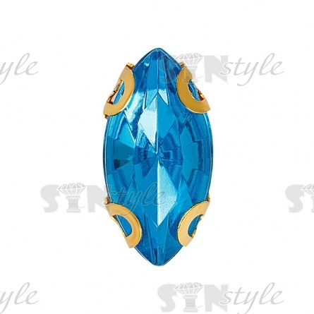 Стразы пришивные акриловые в цапах, форма лодочка, цвет золото+голубой, размер 5х10 мм, 200 шт/уп фото 1