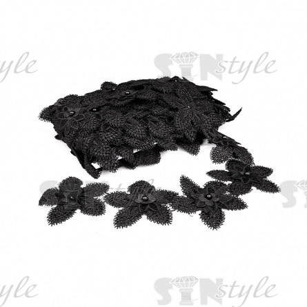 Кружево цветочное с бусинами в цвет кружева, намотка 10 ярдов, ширина 70 мм, цвет черный фото 1