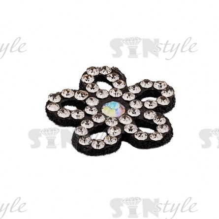 Аппликация "Цветочек" из страз, на фетровой основе, размер 20 мм, цвет черный + белые и радужные стразы фото 2