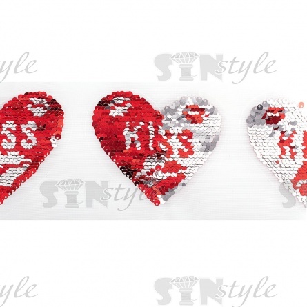 Аппликация на сетке из пайеток "Сердце", цвет красный+серебряный, размер 95 х 85 мм фото 3