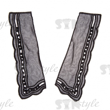 Воротник пришивной из капрона с прозрачной вставкой, украшенный бусинами в тон основы, размер 215х75 мм  фото 1