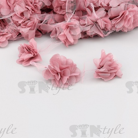 Кружево "Цветочки", ширина 60 мм, цвет грязно-розовый (197), намотка 10 ярдов фото 1