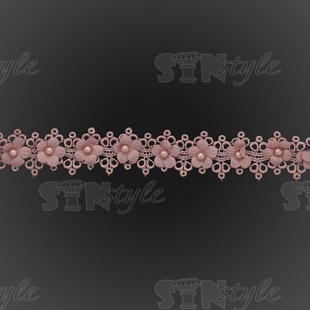 Кружево ажурное с цветами и бусинами, ширина 30 мм, намотка 10 ярдов, цвет грязно-розовый (№169) фото 2